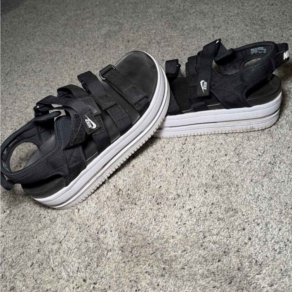 Nike Black Strappy Sandals with White Platform